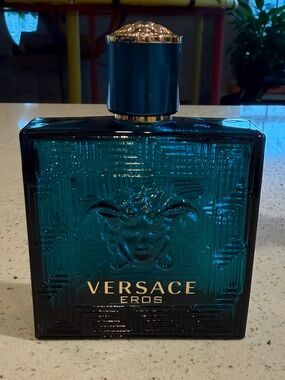 🔴EMPTY BOTTLE 🔴Versace Eros Bottle in Deep Teal with Gold Accents